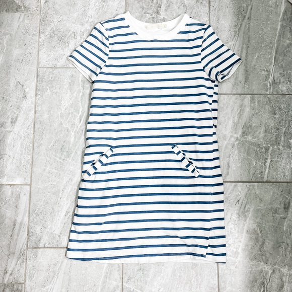The Impeccable Pig Crew Neck Short Sleeve Navy Striped Shirt Dress Size Small - Picture 3 of 7